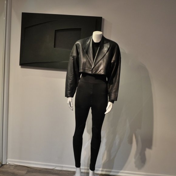 AZZEDINE ALAÏA BLACK LEATHER SKINNY SKIRT SUIT - Picture 2 of 10